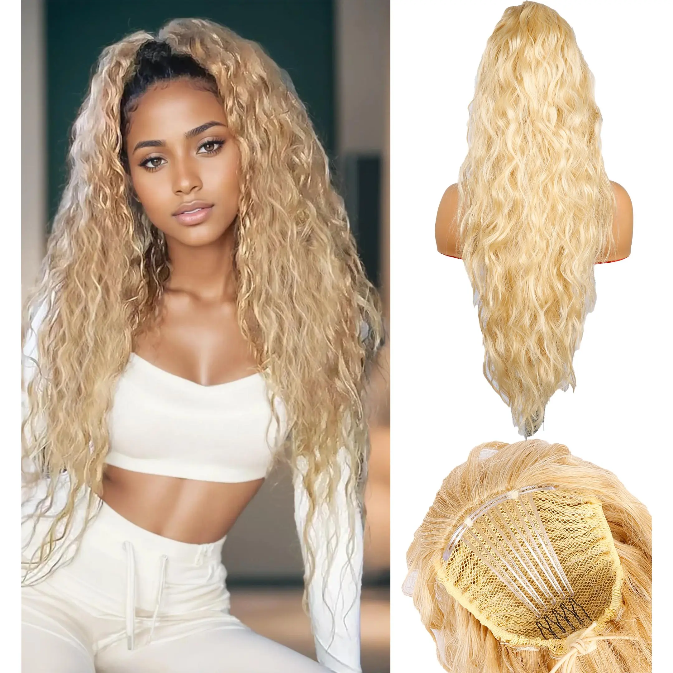 Women's 30-Inch Curly Wavy Ponytail Extension, Comb Clip-In Synthetic Hairpiece, Multi-Layered Soft Lightweight Natural-Looking Ponytail Synthetic Extensions & Pieces, Wavy Hairpieces, Wedding-Ready Glam Accessory for Party Daily Use
