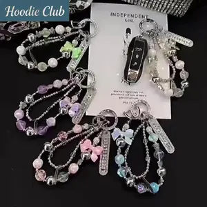2026 New Luxury Rhinestone Butterfly Wristlet Beaded Phone Charm Keychain Elegant Fashion Bag & Phone Case Chain Accessory Stylish Sparkling Bracelet Style Charm Gift for Women Girls Daily Wear