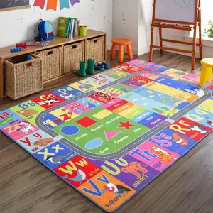 Kids Educational Rug, Kids Collection Area Rug for Learning Alphabet, Numbers, Colors, Season and Animal Words, Playmat for Classroom Playroom, 4x6 Feet,Non Slip Rug for Bedroom,  Home Office, Kitchen