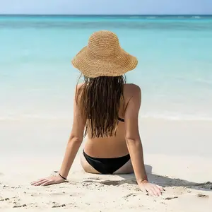 Foldable Hand-Woven Straw Hat for Women Travel & Vacation Breathable UV-Protective Beach Sun Hat Lightweight & Stylish Ideal for Beach Trips and Vacation Days