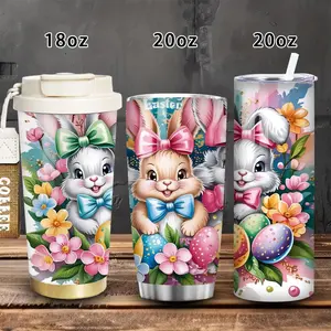 1 pc 18 oz/20 oz colorful Easter bunny artwork tumbler, happy Easter greeting cup with lid and straw, winter insulated travel mug, gift for women and men, ideal for Valentine’s Day, Easter, and birthday gifts, suitable for iced or hot coffee
