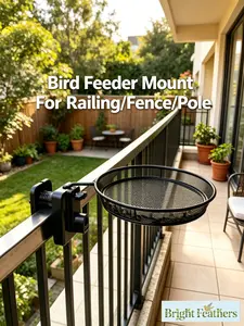 Railing/Fence/Pole Mount Bird Feeder 8" Metal Mesh Birdseed Tray for Deck/Balcony/Porch Wildbird Feeding Large Clamp(3" Max) Platform Wild Bird Feeder