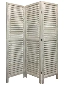 HomeRoots 415075 Stylish Three Panel Washed White Shutter Divider Screen