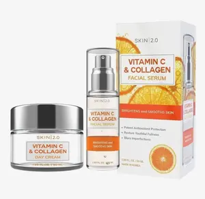 Skin 2.0 Vitamin C & Collagen Serum & Day Cream Set - Anti-Aging, Dark Spot Remover & Brightening - Dermatologist Tested Korean Skincare - Clean Beauty, Cruelty-Free, All Skin Types - 1.69 Fl. oz