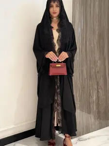 Lace Embellished Arab Style Long Robe, Elegant Noble Wind Loose Abaya, High-End Outerwear for Parties and Dates