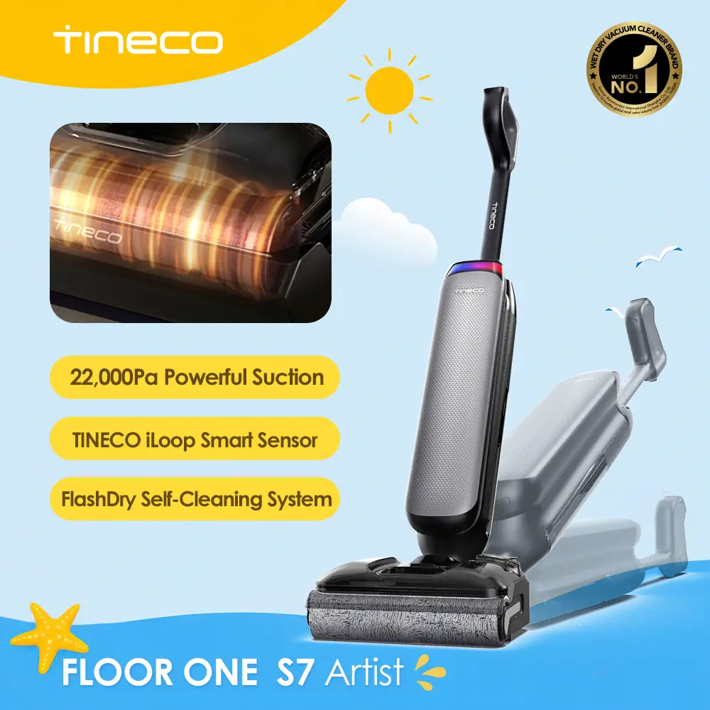 Tineco Floor One S7 Artist Wet Dry Vacuum Cleaner, 22kPa Suction, iLoop Smart Sensor, DualBlock Anti-Tangle Design, 185℉ Flashdry, 50 Min Runtime, Dual-Edge Cleaning, 180° Lay-Flat, Cordless Stick Vacuum, Deep Cleaning Machine, Floor Cleaning Tool