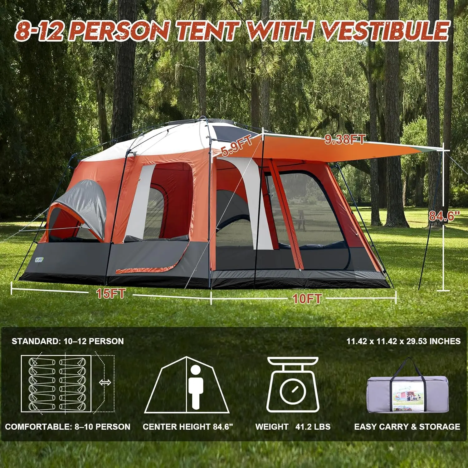 Instant Setup Inflatable Tent for Camping, Spacious Waterproof Oxford Family Tent with Skylight