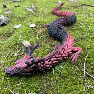 35.43-inch 3D-Printed Dragon Sculpture - Intricate Red and Black Design, Perfect for Collectors and Enthusiasts, Unique Art Piece,Home Decor Statue Figurine