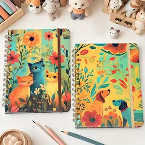A5 Floral Cat Design Notebook, High-Quality Paper Spiral Bound Journal for Daily Planning & Creative Writing, Perfect Gift Idea
