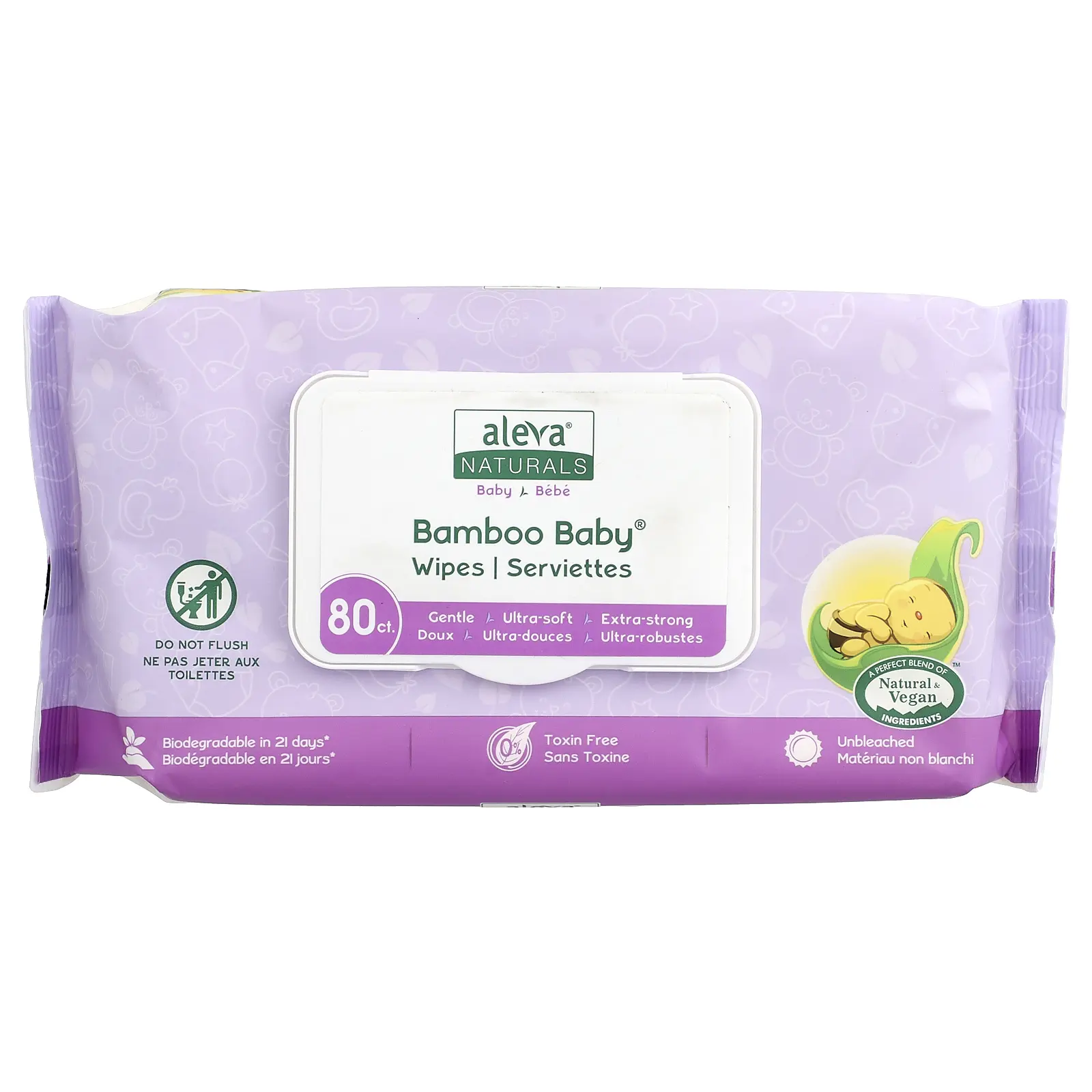 Aleva Naturals Bamboo Baby® Wipes, 80 Wipes