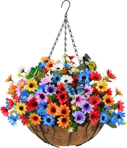 RZHfffhua Artificial Hanging Flowers with Baskets, Fake Star Chrysanthemums in 12-inch Coconut Lined Hanging Baskets Decorate courtyards, Outdoors, and Indoors(Multico)