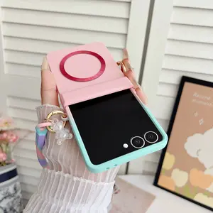 Magnetic Phone Case with Lanyard, Cover, Compatible with Samsung Galaxy Zflip7/6/5/zflip3/4, Stylish PC Material, Lightweight Design