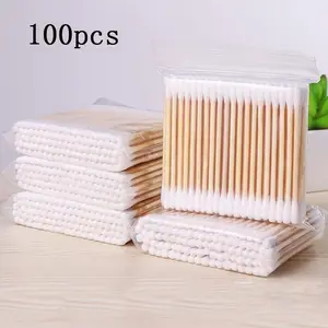 100pcs Wood Stick Ear Swabs, Disposable Dual-Ended Cleaning Sticks, Baby Beauty & Makeup Remover, Lipstick Hygiene & Cleanliness