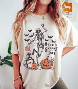Have A Spooky Day Halloween Skeleton T-Shirt, Halloween Witch Shirt, Skeleton Dancing Halloween Shirt, Gift For Halloween, Skeleton Fall Halloween Shirt, Scary Halloween Shirt, Spooky Season Shirt, Spooky Vibes, Trendy Halloween Party Shirt Top Womenswear