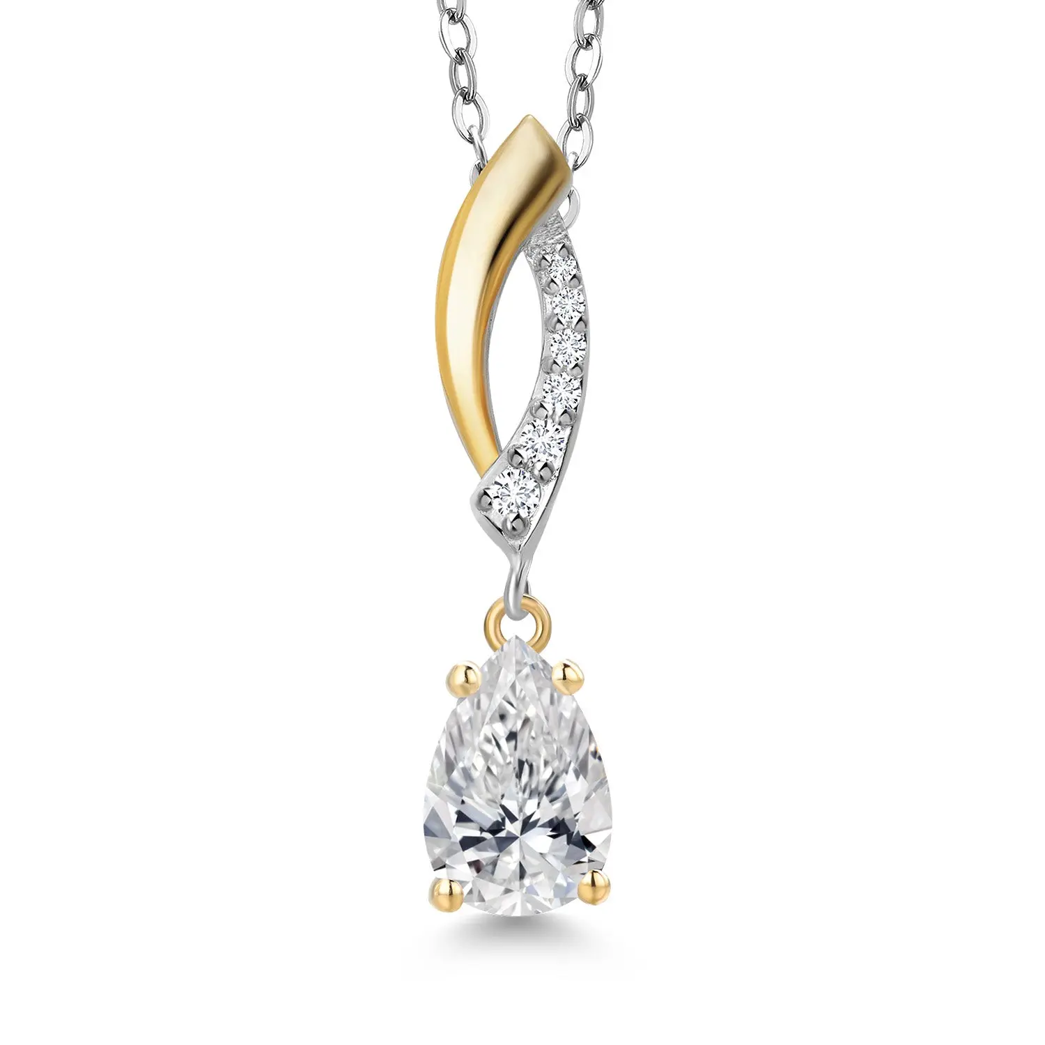Teardrop Necklace for Women | 925 Silver and 10K Yellow Gold | 8X5MM Pear Shape Gemstone Birthstone and White Lab Grown Diamond Pendant Necklace | With 18 Inch Silver Chain