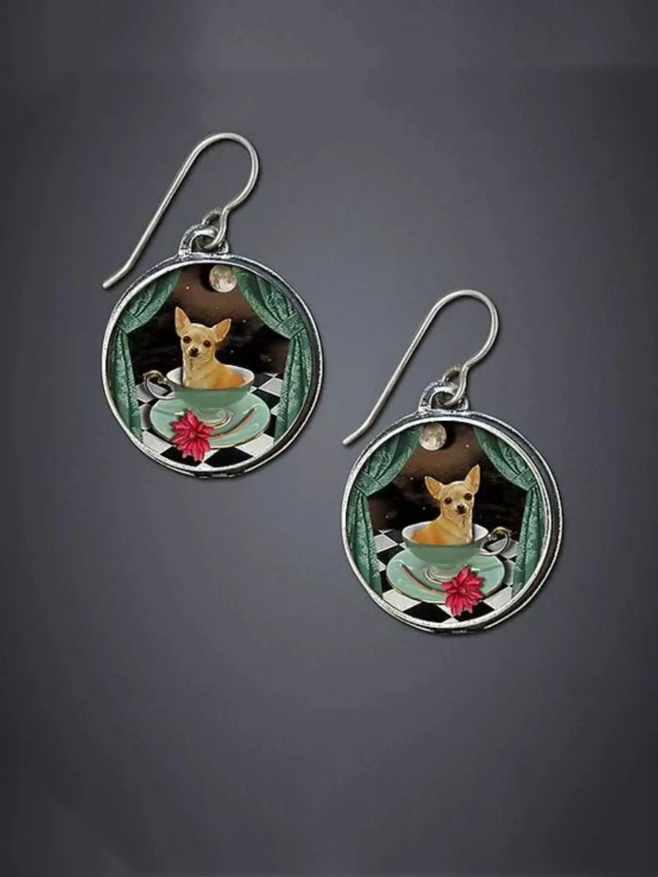 Fashion Cute Dog Ear Hook Cartoon Girl Flower Animal Earrings, Adorable Fresh Texture, Fashion Colorful Painted Women's Jewelry Dachshund Hoop Earrings