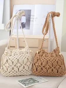 2026 New Summer Korean Style Drawstring Woven Lucky Bag Crossbody Bag Women's Popular Fashionable Versatile Straw Bag