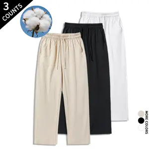 3PCS Lightweight Cotton Linen Pants Loose Fit Drawstring Waist Casual Pants for Daily Wear outdoorfun