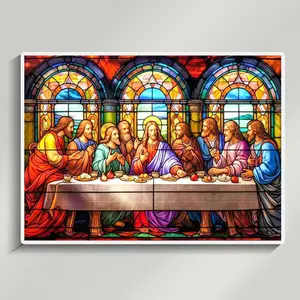 5D DIY Diamond Painting Jesus Last Supper Full Round Square Rhinestone Embroidery Cross Stitch Kit HD Canvas Plastic Tray Gift for Handmade Lovers