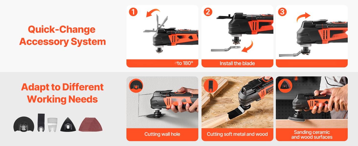 Multitool Oscillating Tool for Precision Cutting and Sanding, 4 Amp Corded Power, Variable Speed Control with 6 Settings, Quick Change Accessory System, Ergonomic Handle, Durable Construction for DIY Projects and Professional Use