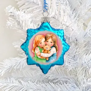 Designocracy 776010 Miniature Christmas Decor, 3x2 in. Sisters Love Mercury Glass Ornaments - Satin, Boxed Festive Decoration, Holiday Gift for Home