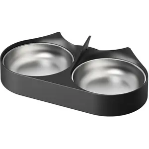 Pet Food Splitter with Stainless Steel Bowls, Automatic Cat Feeder Bowls for Two Cats or Dogs, Suitable for Automatic Cat Feeder