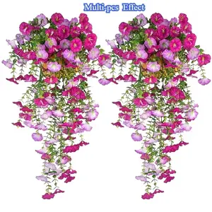 8 pieces of outdoor imitation flower-shaped hanging flowers, Artificial flower set, artificial petunias, accompanied by eucalyptus leaves, UV resistant, realistic appearance, suitable for outdoor flower pots, porches, courtyard
