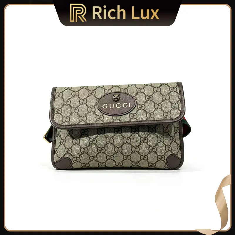 Pre-owned GUCCI Tiger Head Waist Bag GG Supreme Crossbody Fanny Pack