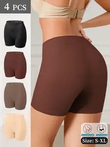 Women's High Waist Fitted Sporty Boxers, Sports Boxer Shorts, Soft Comfortable Plain Trunks, All Seasons Workout Underwear, 1/4 Pack
