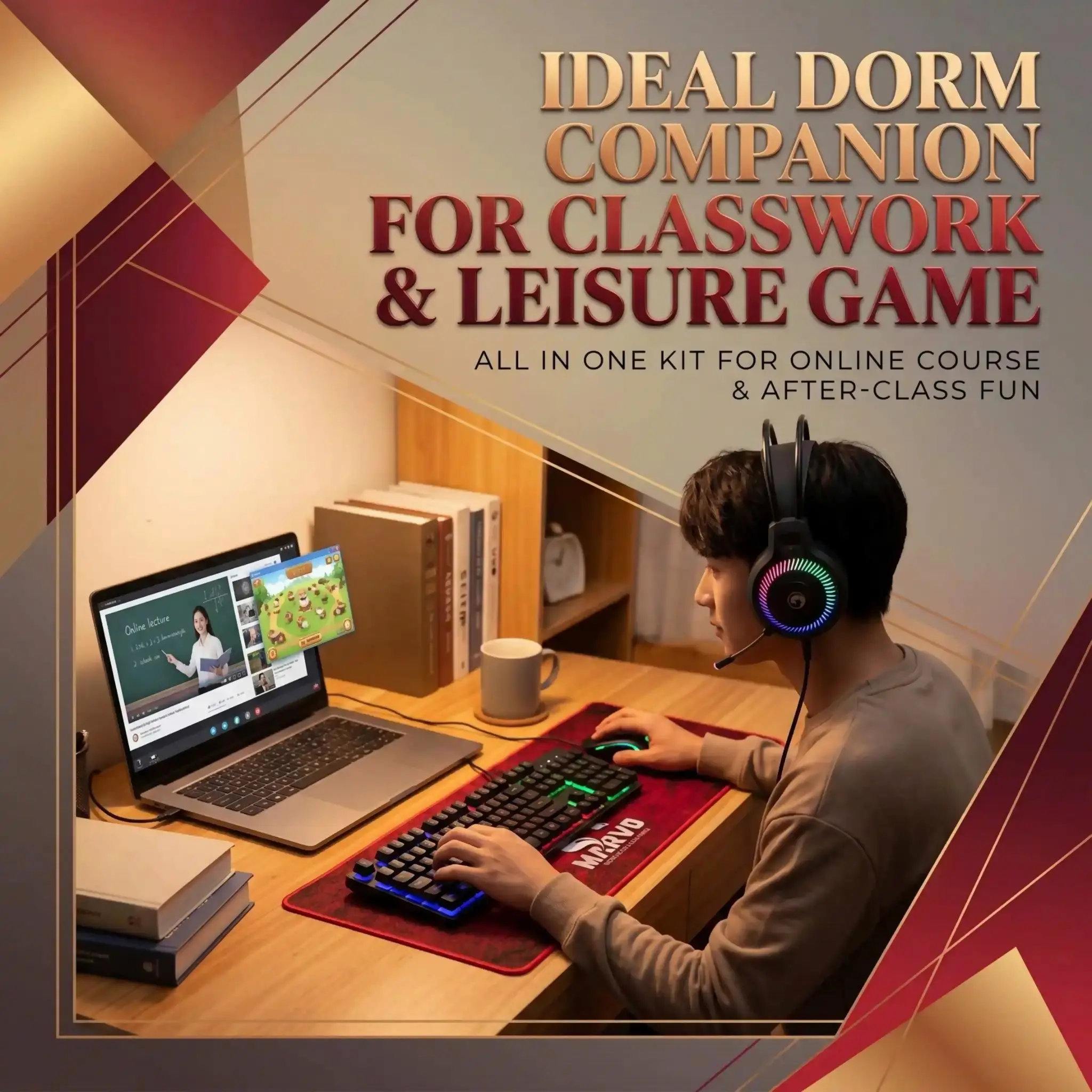 1 Set Full Wired Gaming Bundle Keyboard Mouse Headset Mousepad, 3 Color Illuminated Keyboard, 7 Color Light Adjustable CPI Mouse, Anti-Sweat Rubber Base Mouse Pad, Omnidirectional Sensitive Mic RGB Headphone for PC Players