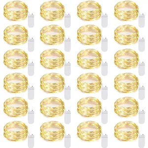 24 Pack LED Fairy Lights  Operated 7Ft 20Led Warm White Mini String Lights  Christmas Lights for Mason Jars Bedroom DIY Party Wedding Christmas Decor