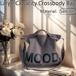 Letters solid color printing canvas large bag models tide  Unisex with the same canvas crossbody large capacity Tote bag