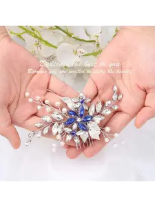Wedding hair comb, blue rhinestone bridal hair accessory, suitable for brides and bridesmaids, silver wedding hair accessory