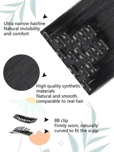 6 Pcs Clip In Hair Extensions Set, Long Straight Heat Resistant Synthetic Hair, Natural Invisible Soft Hairpieces for Women, Daily & Festival Use, Invisible Clip Ins