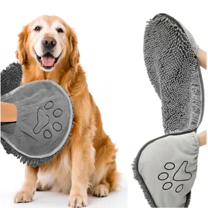 Super Absorbent Dog Towel with Hand Pockets, Fast Drying Microfiber Pet Towel for Bath, Beach & Rain, Machine Washable, 30"x13", Grey