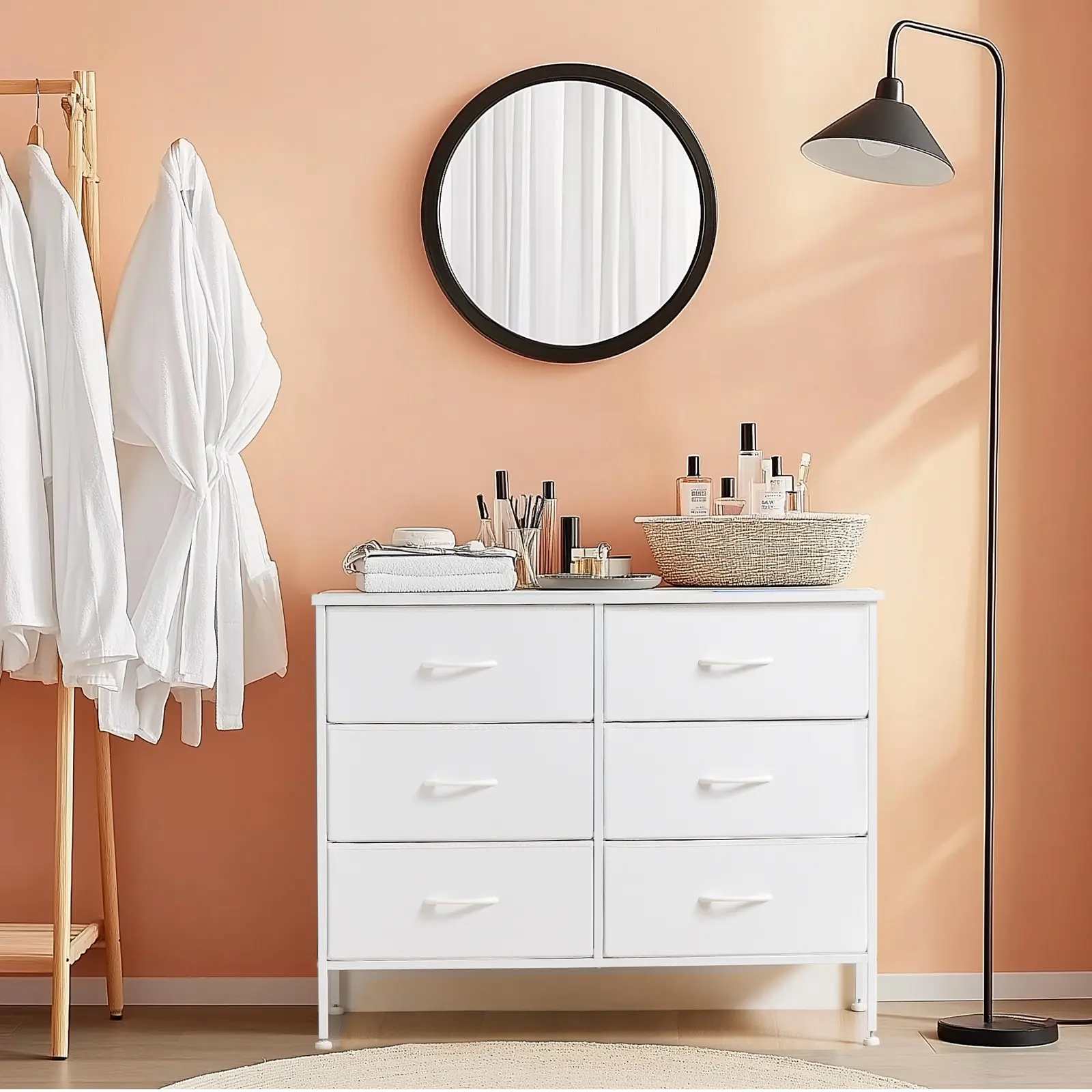 Cupboards Cabinets Dresser - Fabric Storage Tower with 6 Drawers, Drawer Organizer, with Fabric Bins, Steel Frame for Bedroom, Entryway