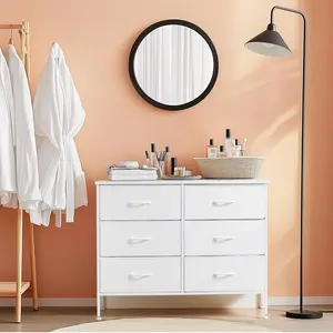Cupboards Cabinets Dresser - Fabric Storage Tower with 6 Drawers, Drawer Organizer, with Fabric Bins, Steel Frame for Bedroom, Entryway