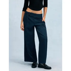 Cider Striped Low Rise Buckle Wide Leg Trousers