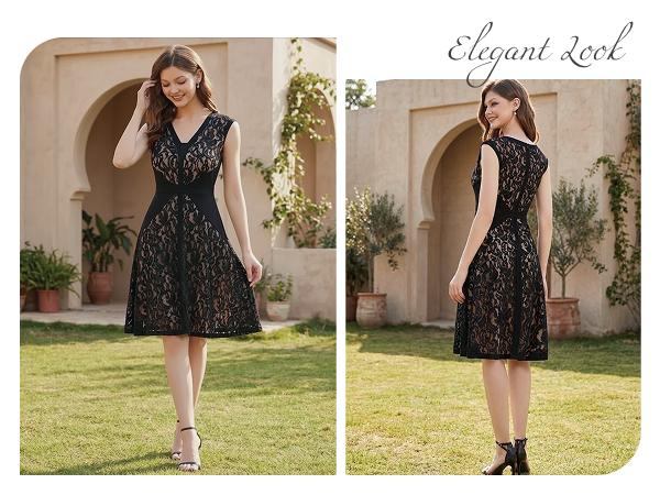 Ever-Pretty 2026 Trends Floral Lace Fit See-Through Sleeveless V-Neck Elegant Wedding Guest Dress, Cocktail Wear 02643
