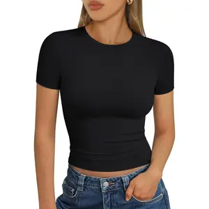 Women’s Buttery Soft Short Sleeve Crop Tops – Slim Fit Y2K Basic Tees for Summer & Workout