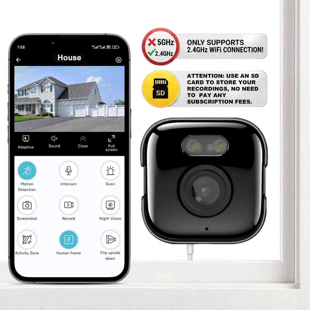 5MP Window Camera,2K Ultra HD Quality with Starlight Night Vision,supports 2.4GHz Wi-Fi Camera for home security,Multisharing and Motion detection,Dual storage options and Two-way audio,Easy & Quick Install