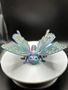 Colorful Articulated Tricolor Silk Wings Butterfly Ornament - Red-Gold-Blue Home Decor Figurine for Room & Home Supplies