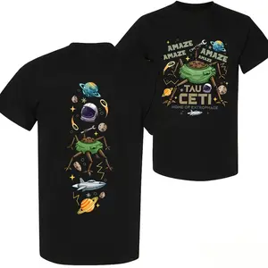 100 Percent Cotton Space Adventure Style T-Shirt With Alien And Planets Design For Casual Wear In Summer And Spring Perfect Gift For Space Lovers And Sci Fi Fans