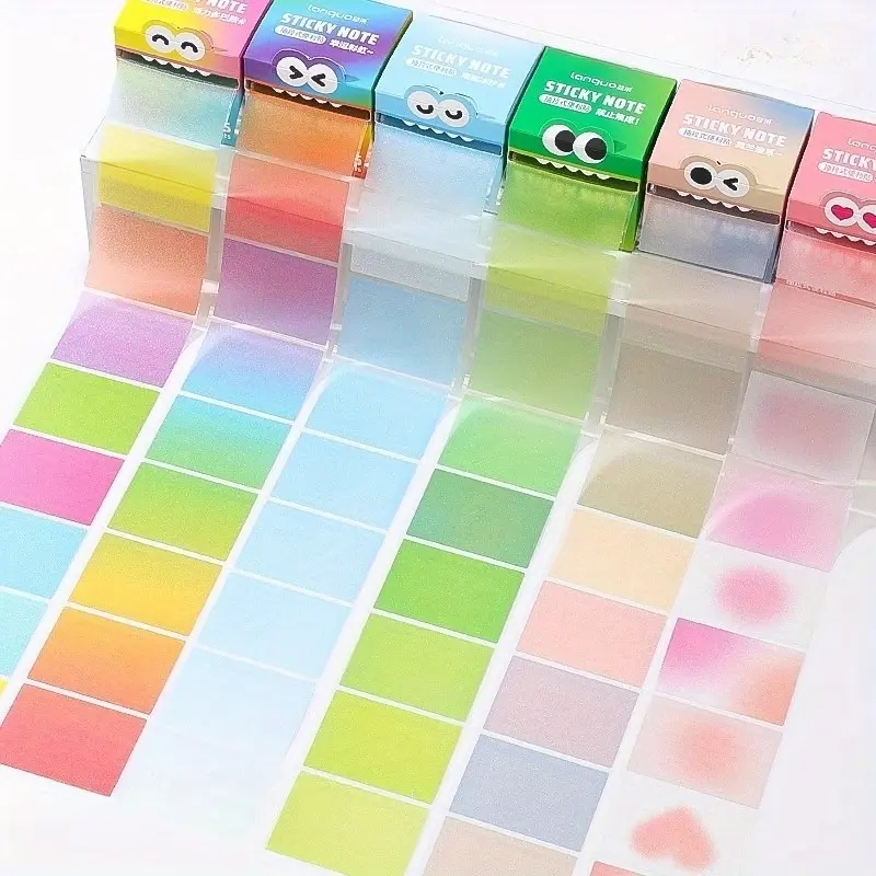 105 Sheets Pearlescent Gradient Clear Pull-Out Sticky Notes, Self-Adhesive Memo Pads, Ideal for School, Office & Desk Organization, Compatible with Color-Coded Refills, Color Coded Stickers, High Viscosity Index Tabs for Students to Mark Error Questio