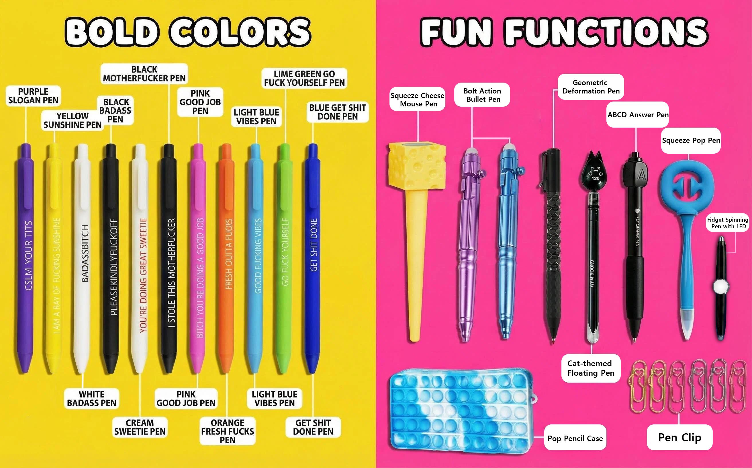 23-in-1 Fidget Pen Set: 19 pens + 1  gradient decompression pen bag + pen clips, Fun Creative Gift for Home Office School Business.students, teachers, nurses and artists, magical pen, gift for kid, husband, friend, colleague, wife