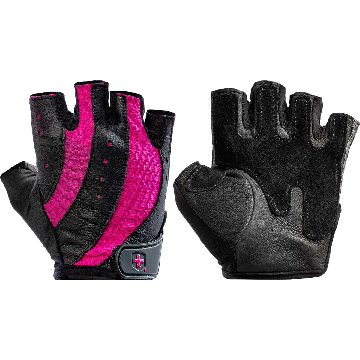 Harbinger Women's Pro Leather Weight Lifting Gloves, Vented Half-Finger Design with Cushioned Palm & Adjustable Strap for Gym Workout, Adjustable Strap Workout, Wrist Cuffs Gym