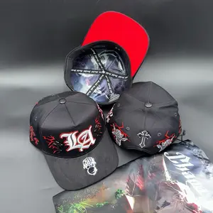 Sad Boyz LA Chava Hats - Black with Red Cross and LA Logo Snapback Cap for Men and Women