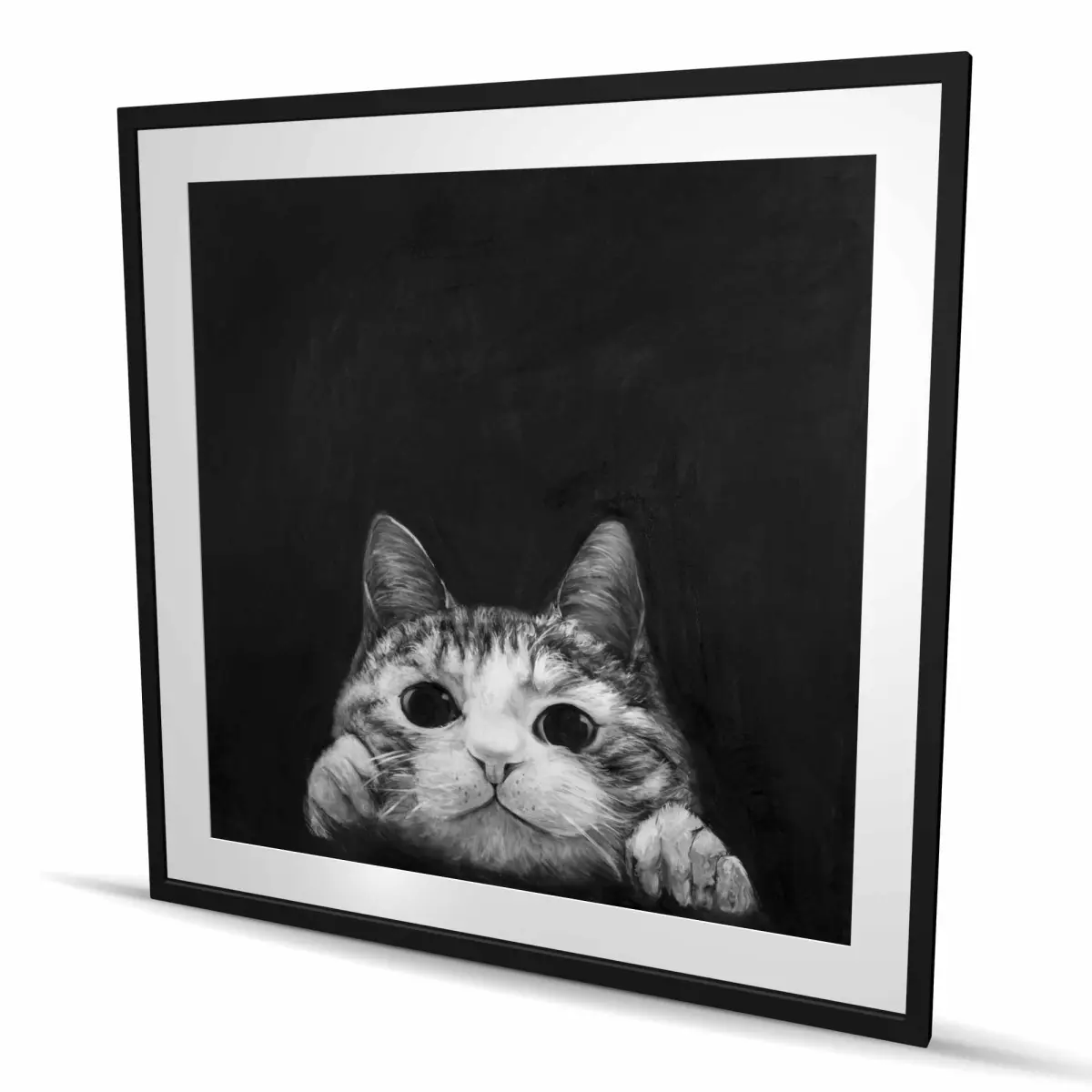 Begin Home Decor C1FM4848KBPI2R 48 x 48 in. Curious Cat - Framed Matted Print Wall Art - Livingroom Animals Art