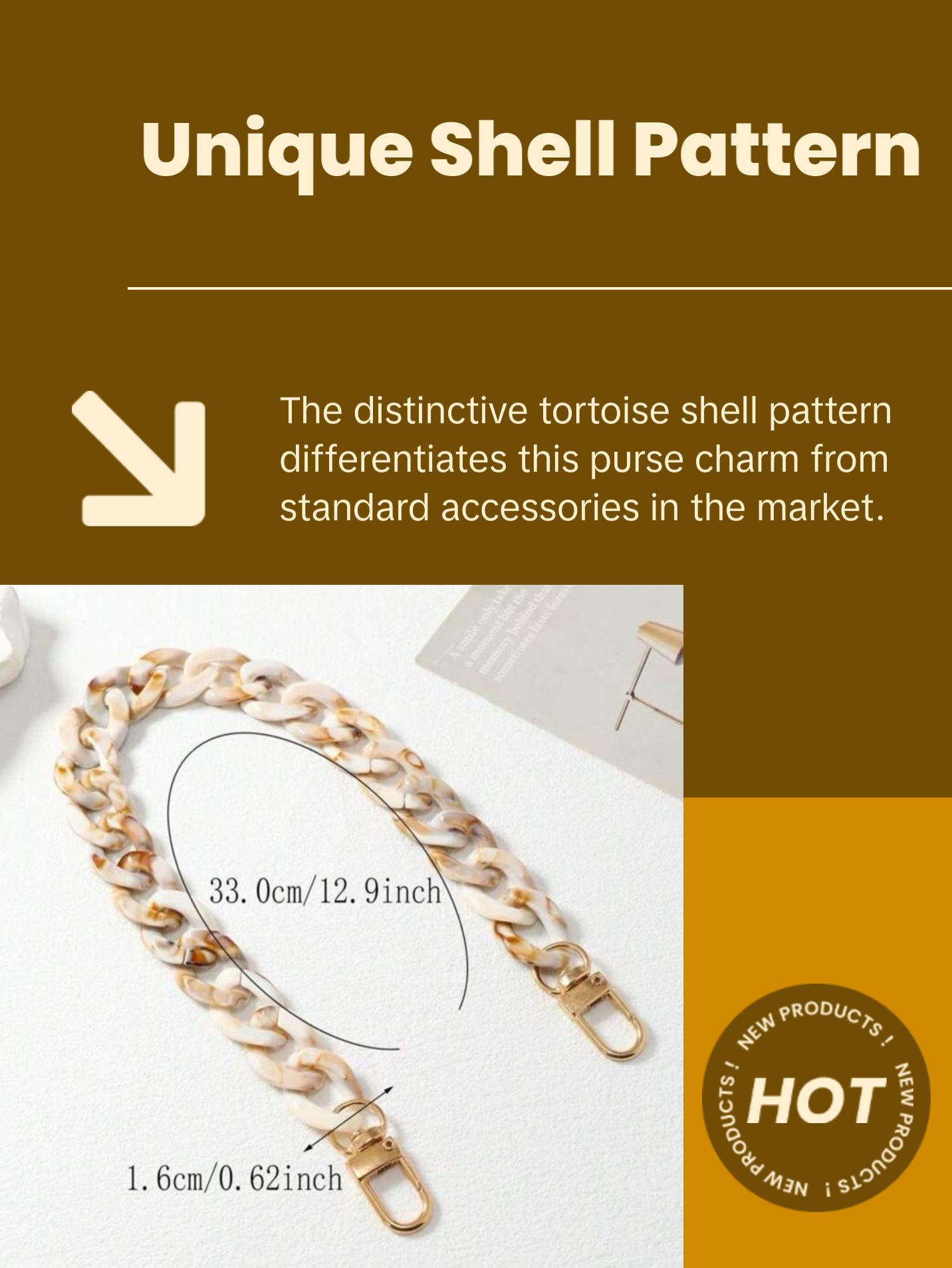 Tortoise Shell Acrylic Purse Chain Purse Charm - Elegant Design with Gold Clasp and Unique Shell Pattern