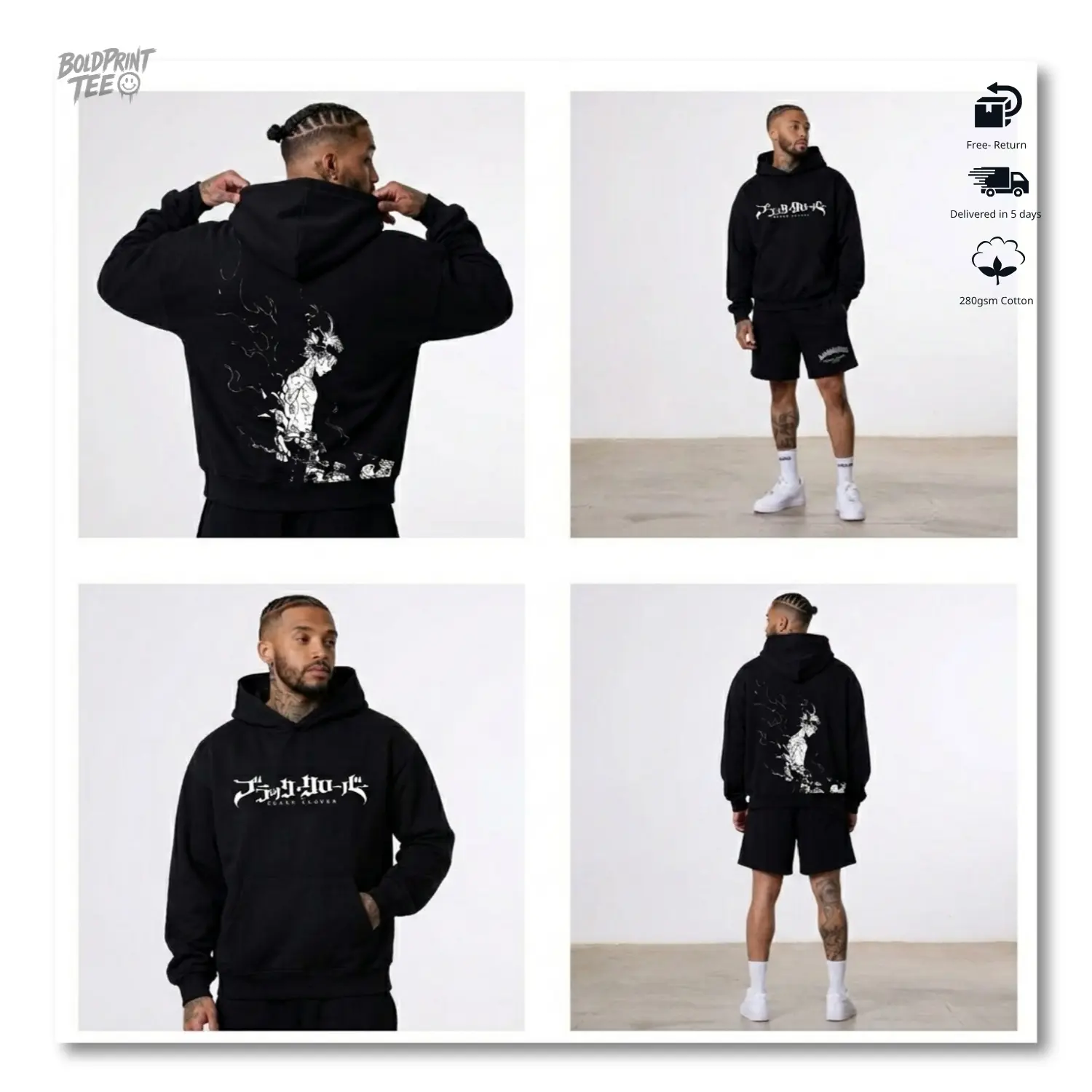 [Hot Trend] Asta Black Clover Manga Oversized Vintage Pullover Hoodie With Premium Double Printed Cotton For Casual Y2K Streetwear And Otaku Anime Gifts